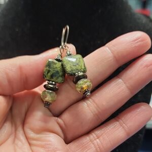 #11 Green Stone Dangle Earrings